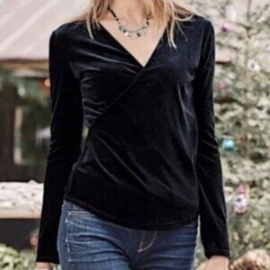 Sundance Velvet Faux Wrap Surplice Long Sleeve Morgan Black Blouse Top